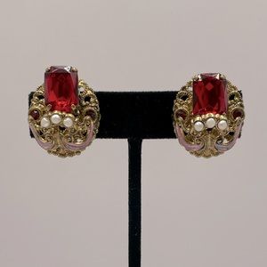 VINTAGE Baroque Crystal Pearl Clip On Earrings West Germany